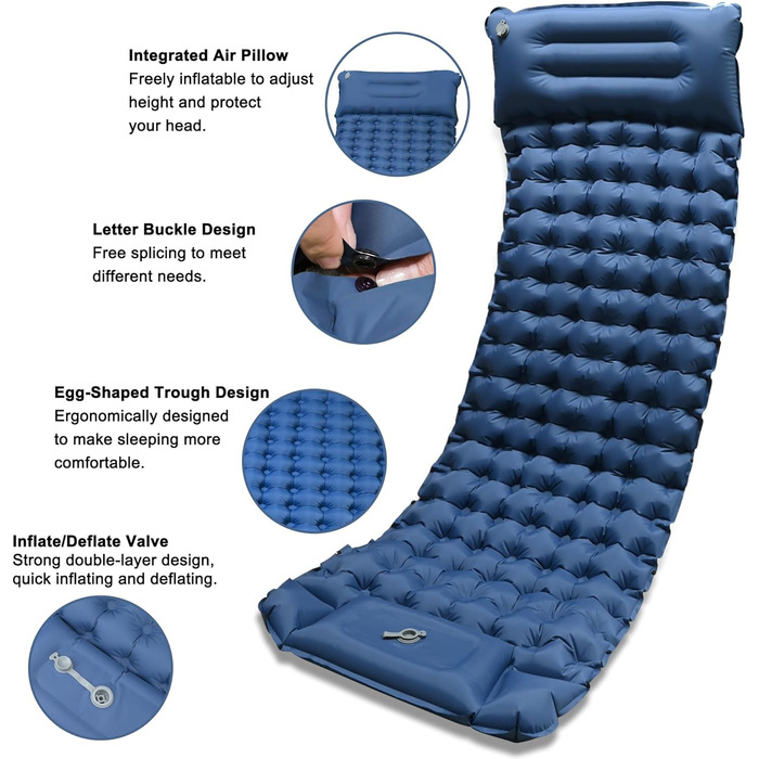 Каремат туристичний самонадувний TECHSHARE, посилений, для кемпінгу та відпочинку на природі, з насосом, блакитний