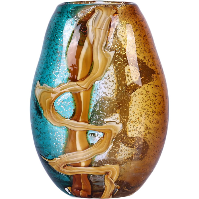 PlivBloom Blue-Green Glass Heads - Hand Blown Murano Glass Flower Vase Decor for Bookshelf & Living Room