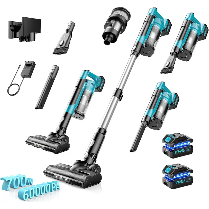 Акумуляторний пилосос 700W з безщітковим мотором, 60000Pa, 70 хвилин роботи, Smart Display, захист від заплутування, для твердих поверхонь та шерсті тварин