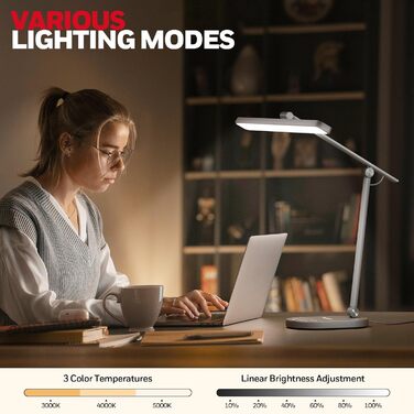 Настільна LED лампа Honeywell H4 Sunturalux - Офісна лампа з димером, 3 режими світла, сенсорне управління, сіра