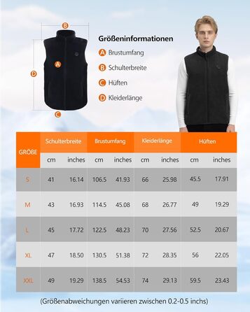 Обогревна жилетка з флісу для чоловіків з акумулятором 5V 10000mAh - жилетка з 3 рівнями нагріву, 5 зонами обігріву, ідеальна для роботи на відкритому повітрі, катання на лижах, піших прогулянок та щоденних поїздок. Чорний, XXL