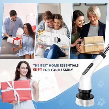 Електрична щітка для чищення, з акумулятором 3000mAh, 7 насадок, регульована ручка, IPX7 водонепроникність, 2 швидкості, для ванної кімнати, плитки, кремово-білий