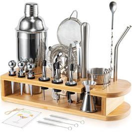 Stainless Steel Cocktail Shaker Set - Professional Mixology Bar Set for Home, Bar & Parties - Includes 26oz Schuster Shaker