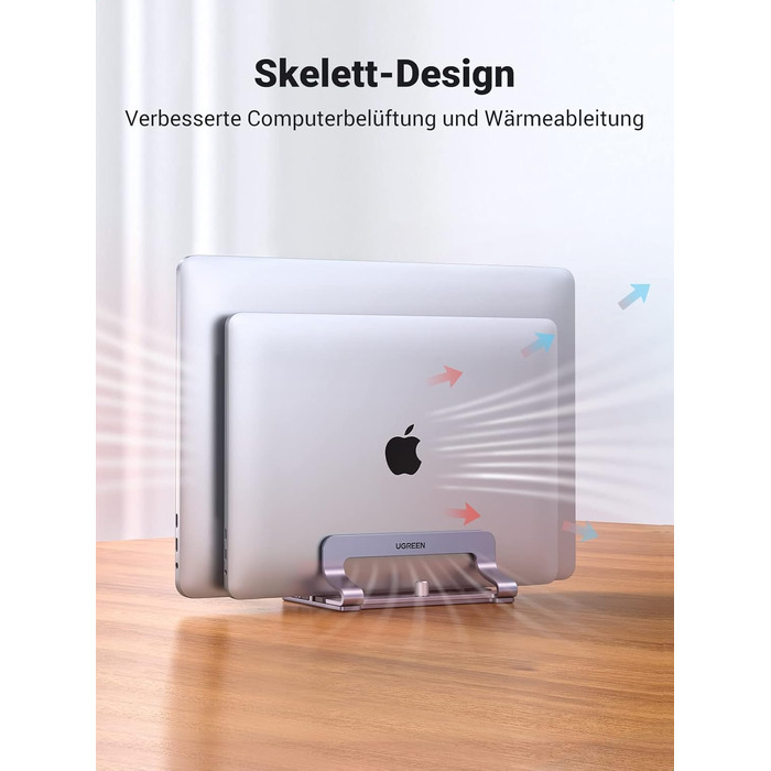 Підставка для ноутбука UGREEN з алюмінію, 2 слоти, вертикальна, для MacBook Pro/Air, iPad, Huawei, Surface, Dell, HP та інші