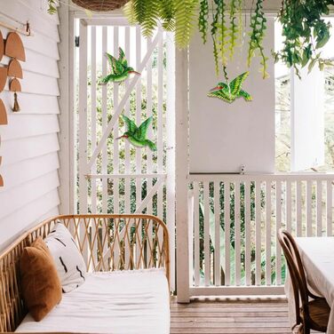 J-Fly Metal Glass Hummingbird Wall Decor 3D Hummingbird Design Hand-Painted Living Room Glass Wall Art Outdoor Patio Hanging Home Bedroom Garden Terrace Veranda or Fence Green 25.4 cm