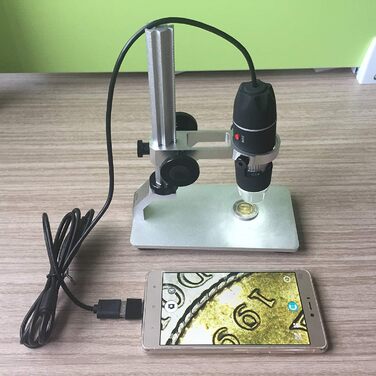Цифровий мікроскоп Jiusion USB для iPhone, iPad, Android, телефону, планшета: 50-1000x, для монет, ювелірів, студентів, дітей, з металевим кріпленням, 1920x1440P, не для ПК (срібний)