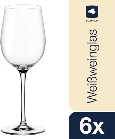 LEONARDO HOME Leonardo Hello, White wine goblet with pulled stem, dishwasher-safe wine glasses, 6-piece set, 370 ml, 061447, clear, 6 pieces (1 pack), 6
