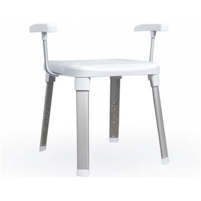 Weinberger Bath Stool Shower Seat with Backrest | Anti-Slip | Supports up to 150 kg | Modern Bathroom Aid for Seniors | Height Adjustable | Model 43906 | White (Bath Stool with Armrests)