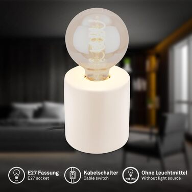 BRILONER Настільна лампа мініатюрна, ретро/вінтаж, кераміка, біла, E27, 10W, для спальні/офісу/читання, 10x9 см