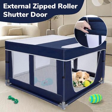 Шестигранний вольєр для собак, 114 см, м'який вольєр для цуценят з тканини 600D Oxford, стабільна конструкція з товстих нержавіючих труб, 65,6 см висоти, вольєр для малих та середніх собак (вольєр для собак 106,7 см з дахом та підстилкою для сечі, Королів