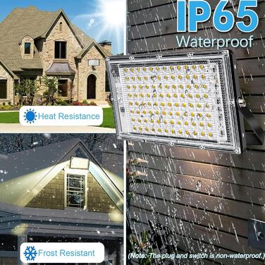 100W LED Floodlight, Plug-in LED Floodlight, 2 Pieces 10000 Lumen LED Floodlight 3000K Warm White Outdoor Floodlight with IP65 Waterproof for Bright Garden Garage Sports Field