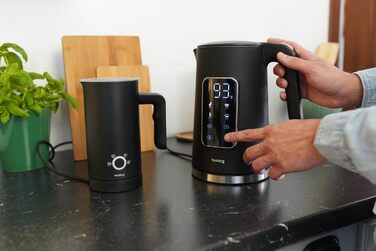 Електричний чайник 1.7 л з тачскріном, 2200 Вт, регулювання температури (40–100°C), 5 програм, підтримання тепла, нержавіюча сталь, бездротовий, чорний