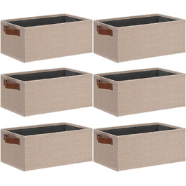 Ghvyenntte Storage Baskets (6 Pieces), Small Fabric Storage Baskets, Foldable, 30 x 20 x 13 cm, Organizer Baskets with PU Handles, Decorative Square Baskets for Closet, Shelves, Cabinet (Small-11.8