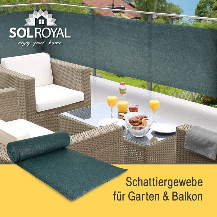 Sol Royal Shade Net 25m x 1.5m Shading Fabric 165g/m² – Dense sun protection with UV protection & cable ties for easy attachment – HDPE privacy screen green for greenhouse & fence SG80