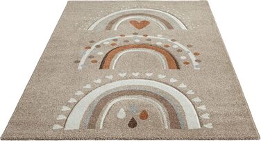 Monde Kids Modern Soft Children's Carpet, Soft Pile, Easy to Clean, Colorfast, Vibrant Colors, Rainbow Pattern, Pink, 120 x 170 cm