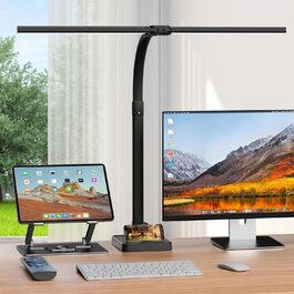 APMIEK LED Настільна лампа для офісу та дому, 24W, 76 см, з регульованим кутом нахилу, 3200K-6500K, захист для очей, чорна з підставкою