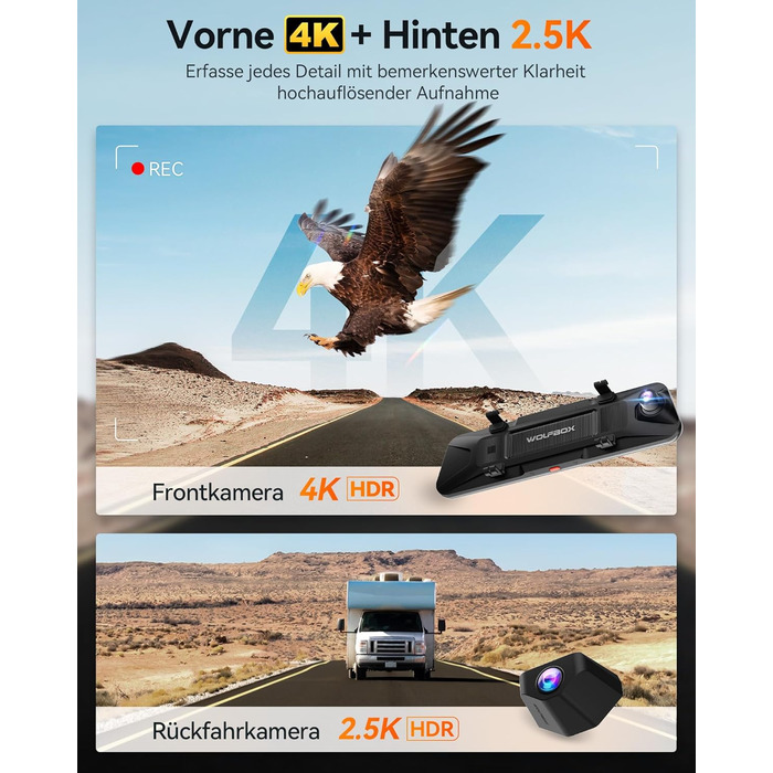 Відеореєстратор-дзеркало WOLFBOX G900 PRO 4K (8MP STARVIS 2 IMX678), 12
