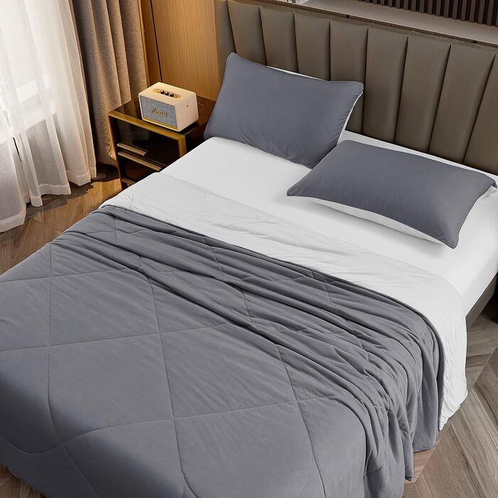 Охолоджуюча ковдра HOMFINE двостороння, легка, Q-Max > 0,4, для літа, 200x220 см, сіра – ковдра для ліжка, самохолодна, літня, cooling blanket