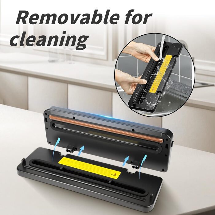 Вакуумний пакувальник 6-в-1 з цифровим LED-дисплеєм та 30 см зварювальною лінією, 50 шт. вакуумних пакетів, зовнішній шланг, для сухих та вологих продуктів, срібла