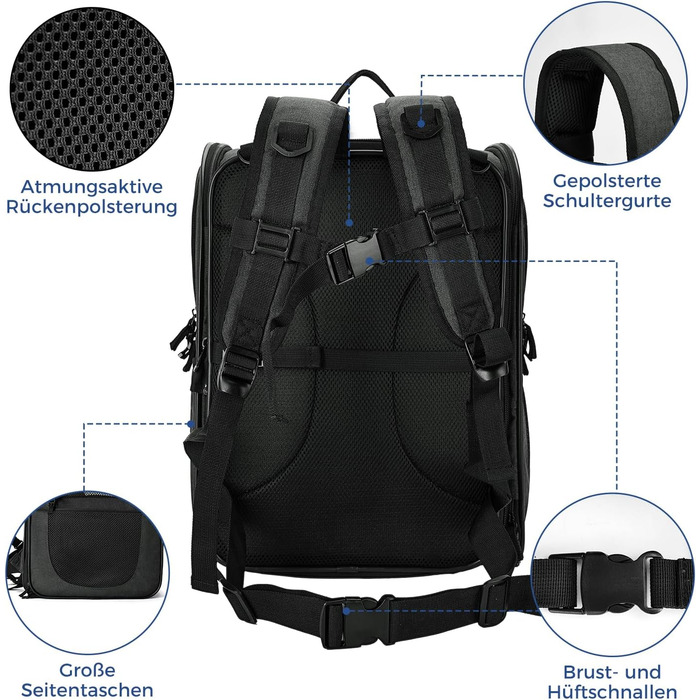 Рюкзак для собак та котів Apollo Walker - зручний та дихаючий, для подорожей та активного відпочинку (2-15 кг, чорний)