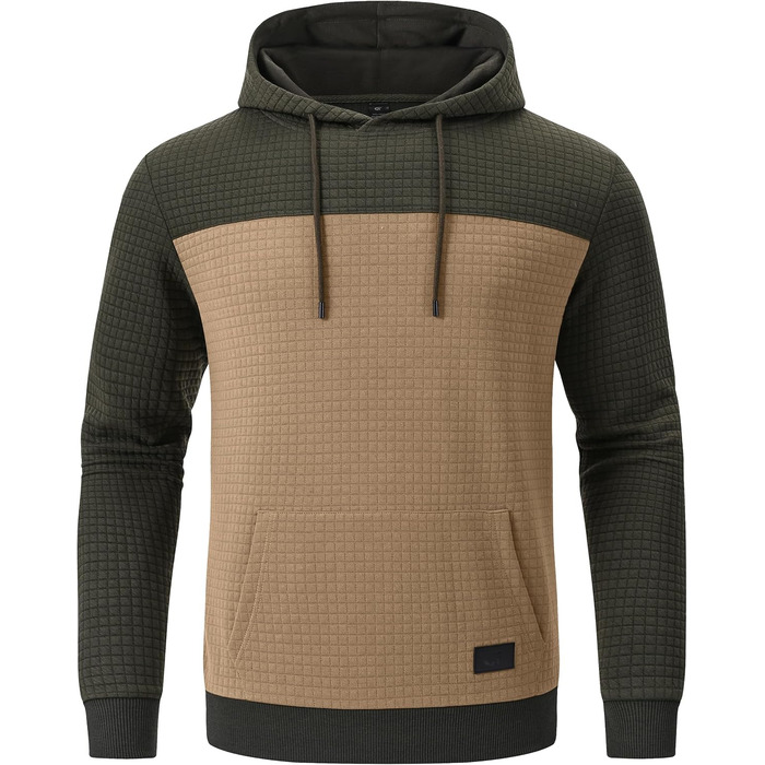 Чоловічий худі YuKaiChen з принтом у стилі пачуворк, джгут, капюшон, з кишенями, армійсько-зелений/хакі (XXL, армійсько-зелений/хакі)