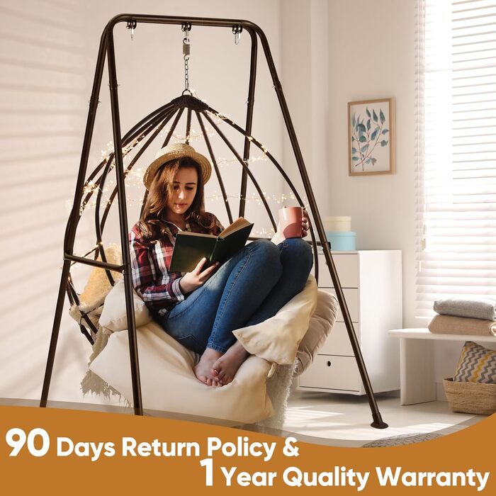 SELFLA Foldable Hanging Chair Stand, Portable Stand for Hanging Chair, Sturdy Hammock Stand for Indoor/Outdoor, Easy to Assemble (Hanging Chair Not Included) - Black