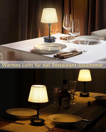 Акумуляторна настільна лампа: портативна, бездротова з димером, для дому та саду, з абажуром з льону, антична металева біла, з смугастим абажуром (чорно-білий)