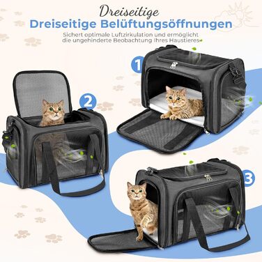 Транспортна сумка для кота/собаки, переноска для тварин, складана переноска, портативна, до 5 кг, для середніх собак та котів (M, L 43 x 28 x 28 см, темно-сірий)