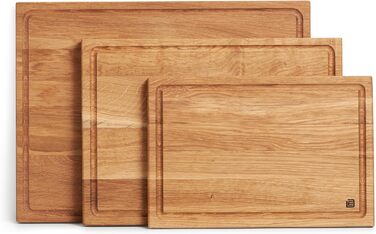 Cutting and Serving Board made of high-quality oak, 35 x 25 cm in size with juice groove | Antibacterial kitchen board from Europe | Serving board, breakfast board, solid wood board
