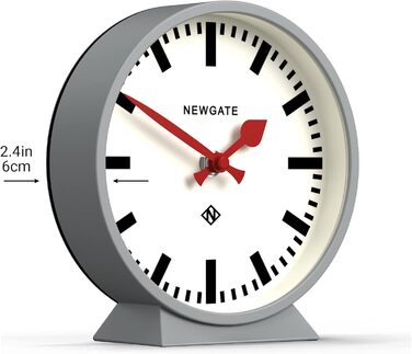 NEWGATE® M Mantel Clock Railway Silent Sweep - 'No Tick' - A modern mantel clock - Small clock - Clocks for living room - Office clock - Desk clock - Mantel clocks - Railway dial - (Grey)
