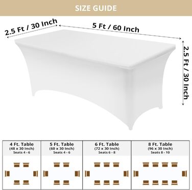 Utopia Kitchen Spandex Tablecloth 2 Pack [5FT, White] - Tight-Fitting, Precision-Fit, Washable, and Wrinkle-Free Tablecloth for Outdoor Events, Weddings, Banquets & Parties [183Lx76Wx76H] cm
