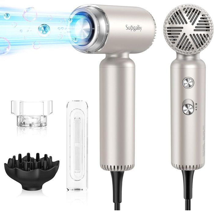 Золотистий фен Supgaliy з дифузором, іонізацією та 4 температурними режимами (1500W)