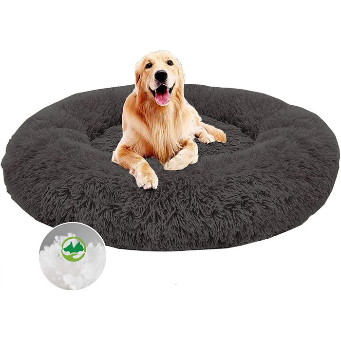 М'яке ліжко для собак Haoye, кругла подушка для домашніх тварин, ліжко для котів та собак Donut, миється, зручне ліжко для котів та собак (діаметр 50-120 см / 7 розмірів), діаметр 60 см (чорний, 80 см)