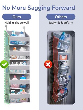 Органайзер для дверей ULG з 5 великими та 10 сітчастими кишенями, вантажопідйомність 20 кг, для спальні, ванної, кухні (сірий)