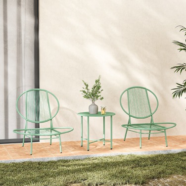 Набір для відпочинку на вулиці Outsunny Bistro-Set, 3 частини, зі сталі, стійкий до погодних умов. Набір садових меблів з бістро-столом, ергономічними стільцями у формі мушлі, набір для балкону та саду, група сидіння, набір для саду, зелений | Aosom