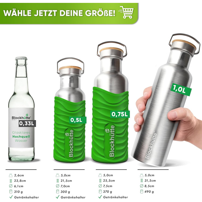 Log Cabin Personalized Stainless Steel Water Bottle 1L - Leak-Proof Water Bottle for Kids, Adults, BPA-Free, Carbonated Drink Compatible, Thermos Bottle for School, Outdoor Use, Engraving with Name (750 ml, Gift Green)