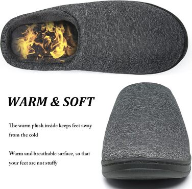 ЧайЧакс Теплі домашні тапочки з піною пам'яті для жінок та чоловіків, бавовна, 46/47 EU, чорний/сірий