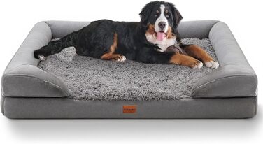 Gimars 9.5 inch Orthopedic Dog Bed for Extra Large Dogs, XL Dog Bed with Bolster & 28D Egg Crate Mattress, Waterproof Cover, Washable Plush Cover, Dog Sofa for Arthritic Dogs - half round (Rectangular, (7.5cm Mattress) L 112 x W 81 x H 17cm)