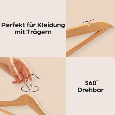 Дерев'яні вішалки для дитячого одягу з гачком, поворотні на 360° - набір 10 шт. - Міцне букове дерево з сертифікацією FSC® - Ідеальний порядок для дитячого одягу