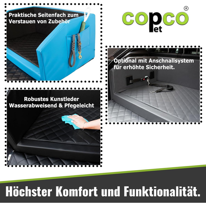 Автоматичне лежанка для собак CopcoPet у багажник, 100x80x38 см, штучна шкіра, захист багажника, водовідштовхувальна, стійка до подряпин, з захисним покриттям, для подорожей (Синій/Сірий, 70x55 см)