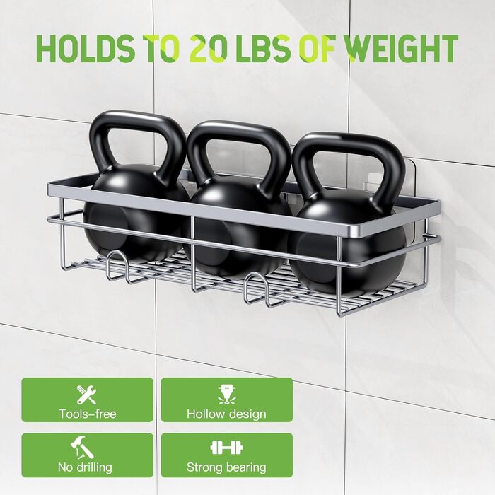 Дзеркальна поличка для душу Uamector без свердління - 2 шт. (сірий, прямокутна)