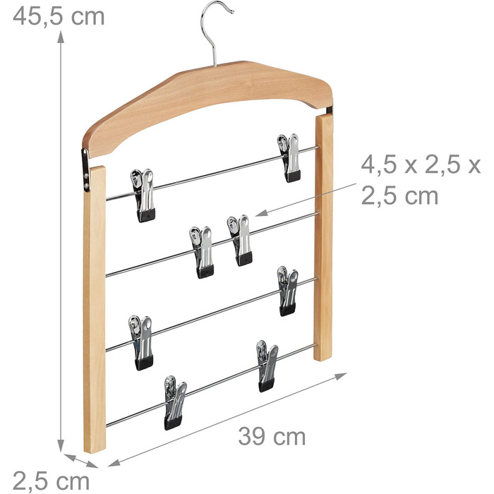 Relaxdays Wooden Trouser Hangers, 3-Piece Set, 360° Swivel Hook, Non-Slip Clothes Hangers, HBT: 45.5x39x2.5 cm, Natural, Pack of 3