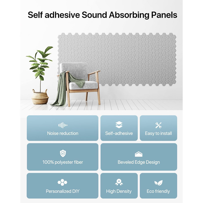 Самоклеючі звукопоглинаючі панелі для стін Akustikplatten, шумоізоляційні плити високої щільності для студії, дому та офісу, 30x30x0.9 см, 18 шт, сірі