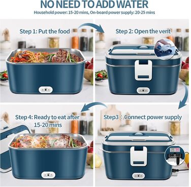 Електрична ланчбокс 120W 3-в-1 12V/24V/220V – обідова коробка з підігрівом для авто, офісу, 1,8L з нержавіючою сталлю та сумкою