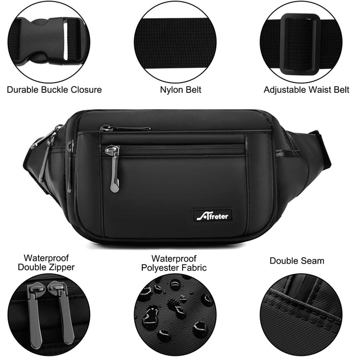 Жіноча поясна сумка-рюкзак, водонепроникна, для телефону, спортивна, для активного відпочинку, подорожей, прогулянок з собакою (чорна)