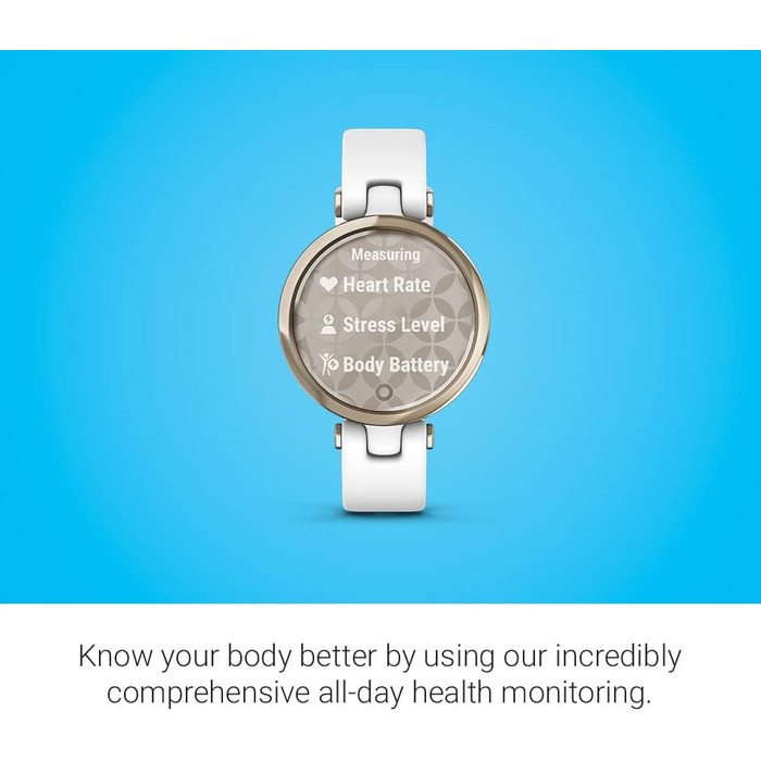 Смарт-годинник Garmin Lily™ з сенсорним екраном та унікальним дизайном, світло-золотистий колір, білий шкіряний ремінець