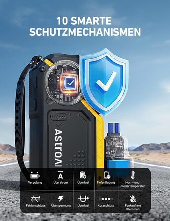AstroAI Пусковий пристрій для авто з компресором 150PSI, 8000A, для бензину/12L дизеля. Powerbank з входами/виходами, повний комплект (Жовтий)