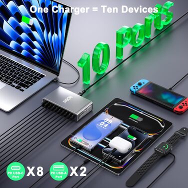 Зарядний пристрій USB мережевий 30W, 6 портів, багатопортова станція для iPhone 12/13/14, Samsung Galaxy S22 Ultra/Z Fold/Z Flip, планшетів – чорний