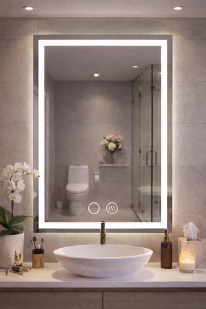 Світлове LED-дзеркало у ванну кімнату 120x60 з підігрівом (антизапотівання), прямокутне