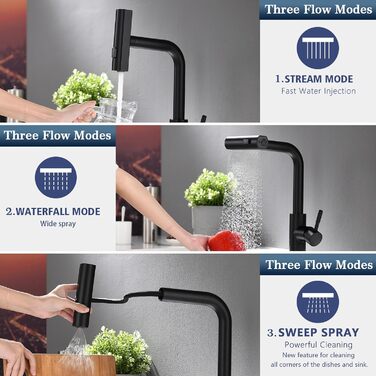 Чорний кухонний змішувач з витяжною лійкою TIMACO 360° поворотний, одноручний, для кухонної мийки | Змішувач для кухні